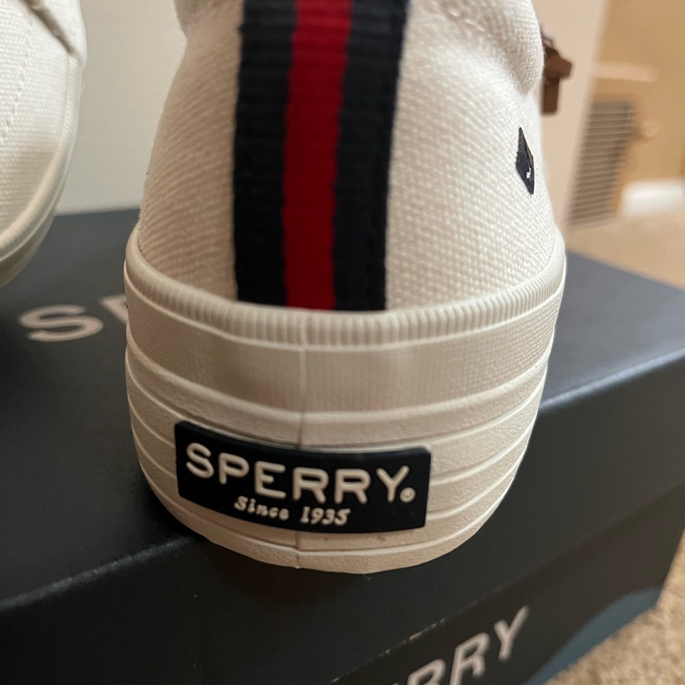 Sperry Women’s NWT White Canvas Platform Sneakers with Brown Laces - Picture 4 of 5